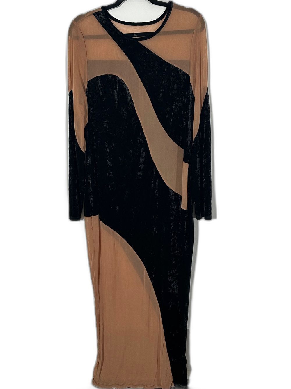 SHEIN Black Mesh Panel Long Sleeve Maxi Dress Size 3X Goth Romantic Evening